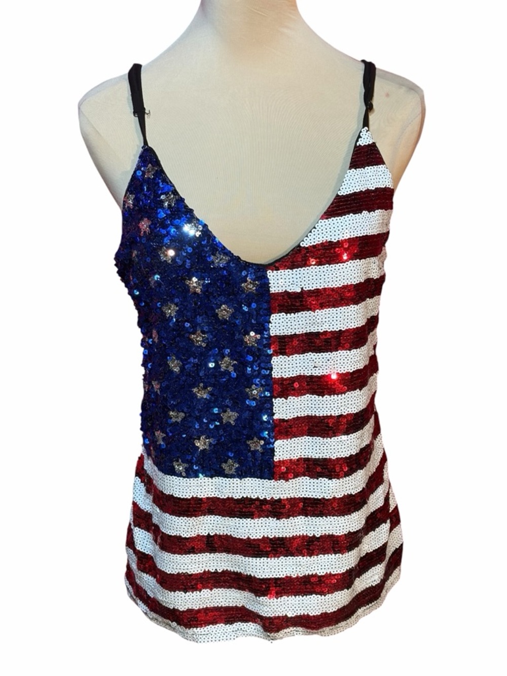 Sequin American Flag Tank Women’s Size L Red White Blue Patriotic 4th of July